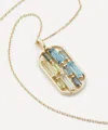 Suzanne Kalan 14ct Gold Open Inlay Blue Green Topaz Dog Tag Pendant Necklace