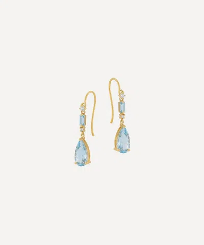 Suzanne Kalan 14ct Gold Pear Blue Topaz Dangle Drop Earrings