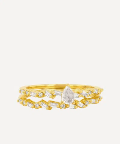 Suzanne Kalan 14ct Gold Rose Cut Pear Diamond Engagement Ring In Pattern