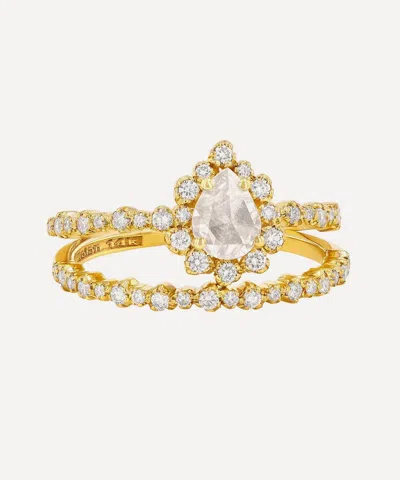Suzanne Kalan 14ct Gold Rose Cut Pear Diamond Engagement Ring