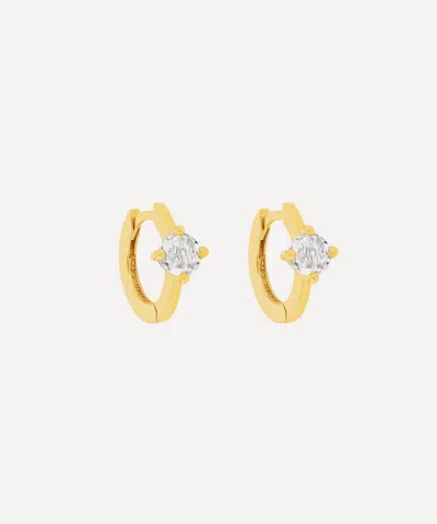 Suzanne Kalan 14ct Gold Round White Topaz Huggie Hoop Earrings In Red