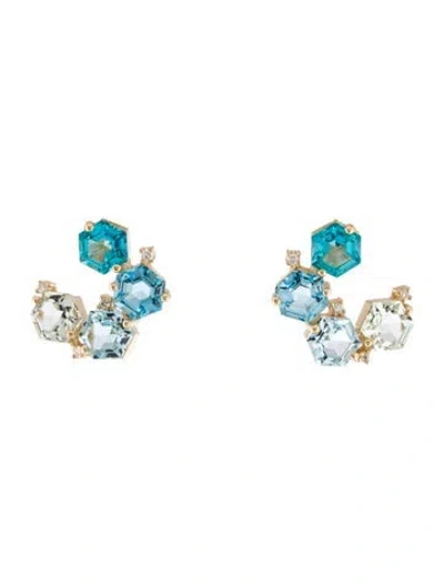 Pre-owned Suzanne Kalan 14k Diamond & Multistone Sideways Mini Hoops