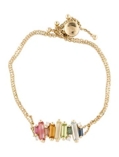 Pre-owned Suzanne Kalan 14k Multistone Amalfi Burst Rainbow Stacker Pulley Bracelet, 9.75"