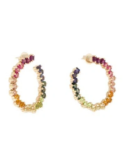 Pre-owned Suzanne Kalan 14k Multistone Cierra Milli Sideways Hoop Earrings