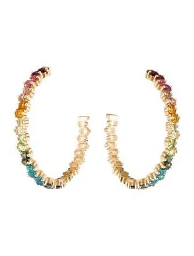 Pre-owned Suzanne Kalan 14k Multistone Cierra Rainbow Hoop Earrings