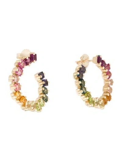 Pre-owned Suzanne Kalan 14k Multistone Cierra Sideways Midi Hoop Earrings