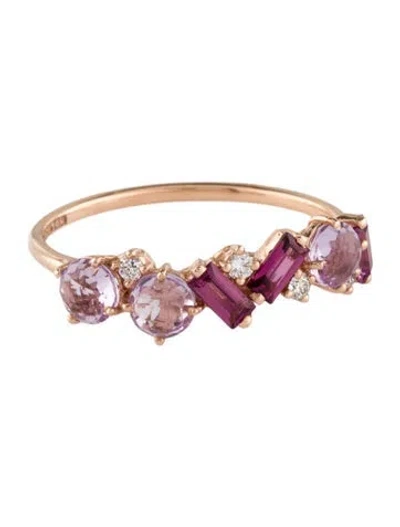 Pre-owned Suzanne Kalan 14k Rhodolite & Diamond Amalfi Ring In Multi