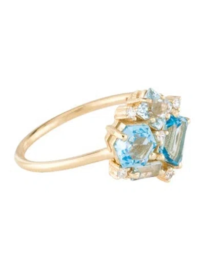 Pre-owned Suzanne Kalan 14k Topaz & Diamond Amalfi Mix Blossom Cocktail Ring In Multi