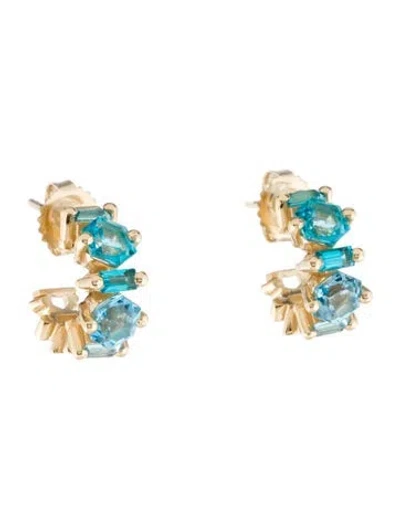 Pre-owned Suzanne Kalan 14k Topaz Nadima Mini Hoop Earrings In Multi