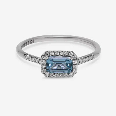 Suzanne Kalan 14k White Gold Diamond And Topaz Ring Sz 6.5 Pr530-wgbt In Blue