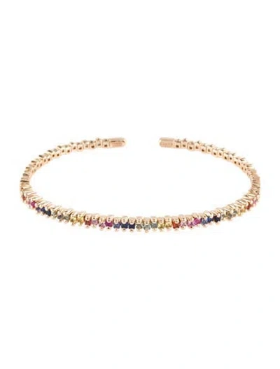 Pre-owned Suzanne Kalan 18k 1.15ctw Sapphire Mini Rainbow Cuff Bracelet, 5.75" In Multi
