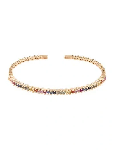 Pre-owned Suzanne Kalan 18k 1.15ctw Sapphire Mini Rainbow Cuff Bracelet, 5.75" In Multi