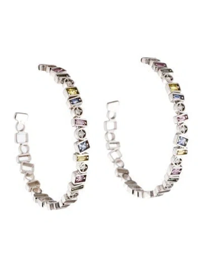 Pre-owned Suzanne Kalan 18k 1.62ctw Sapphire & Diamond Hoop Earrings In Multi
