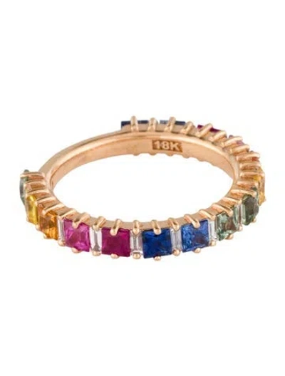 Pre-owned Suzanne Kalan 18k 1.82ctw Sapphire, Ruby & Diamond Princess Rainbow Band In Multi