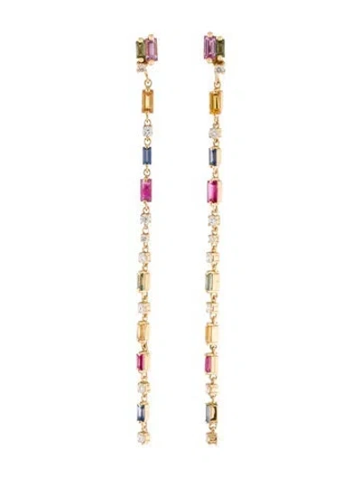 Pre-owned Suzanne Kalan 18k 2.20ctw Sapphire & Diamond Rainbow Fireworks Drop Earrings In Multi