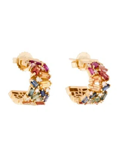Pre-owned Suzanne Kalan 18k 3.28ct Sapphire, Ruby & Diamond Hoop Earrings In Multi