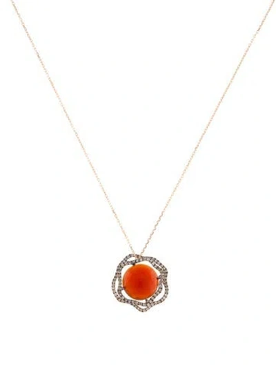 Pre-owned Suzanne Kalan 18k Carnelian & Diamond Pendant Necklace, 16" In Multi