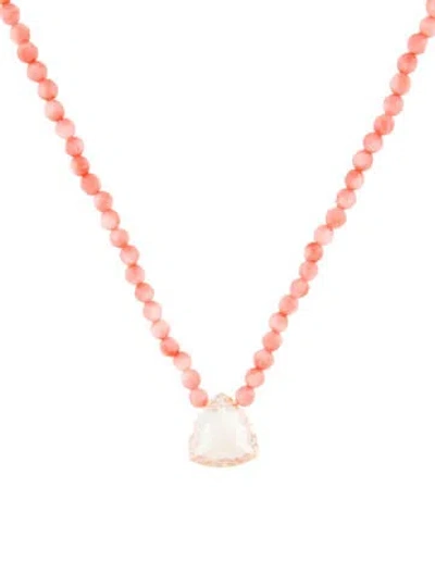 Pre-owned Suzanne Kalan 18k Coated Topaz & Coral Beaded Pendant Necklace, 16.75" In Multi