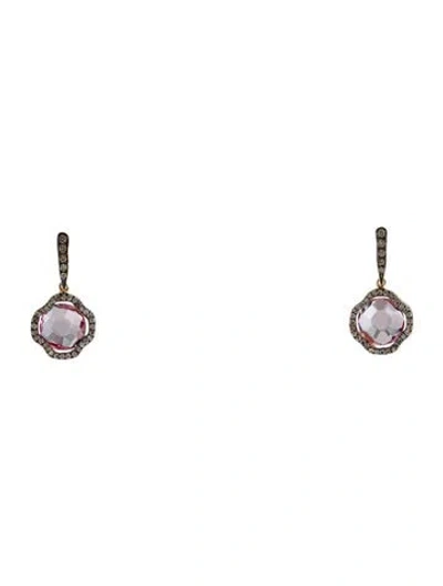 Pre-owned Suzanne Kalan 18k Coated Topaz & Diamond Drop Earrings In Multi