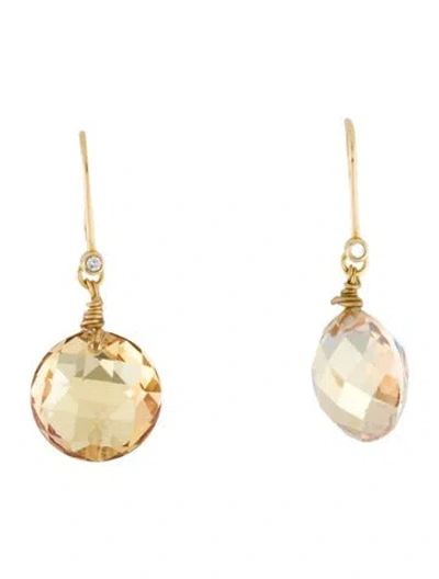 Pre-owned Suzanne Kalan 18k Coated Topaz & Diamond Drop Earrings In Multi