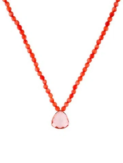 Pre-owned Suzanne Kalan 18k Coated Topaz & Dyed Coral Beaded Pendant Necklace, 16.75" In Multi