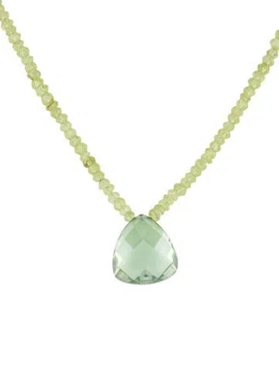 Pre-owned Suzanne Kalan 18k Coated Topaz & Peridot Bead Strand Pendant Necklace, 16.5" In Multi