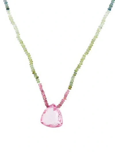 Pre-owned Suzanne Kalan 18k Coated Topaz & Tourmaline Beaded Pendant Necklace, 16.75" In Multi