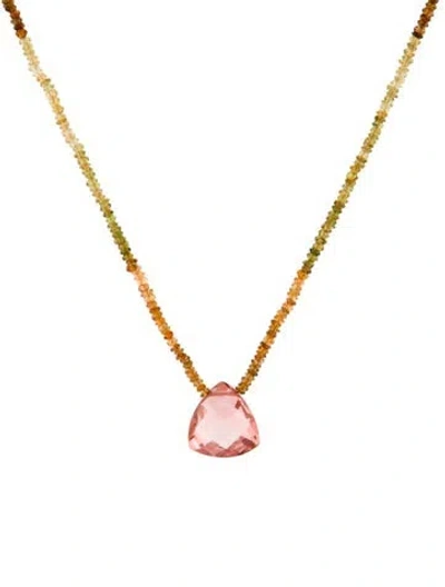 Pre-owned Suzanne Kalan 18k Coated Topaz & Tourmaline Beaded Pendant Necklace, 16.75" In Multi