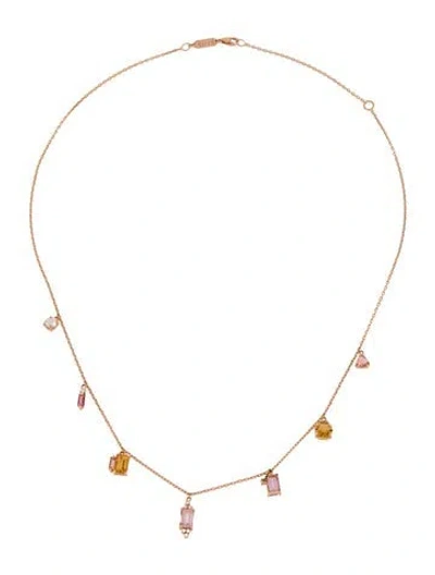 Pre-owned Suzanne Kalan 18k Coated Topaz, Citrine & Diamond Station Necklace, 18" In Multi