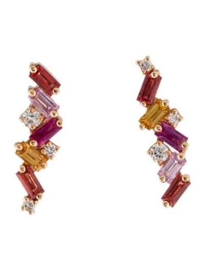 Pre-owned Suzanne Kalan 18k Diamond & Sapphire Frenzy Stud Earrings In Multi