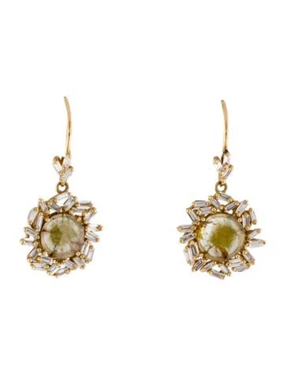 Pre-owned Suzanne Kalan 18k Diamond Drop Earrings In Multi