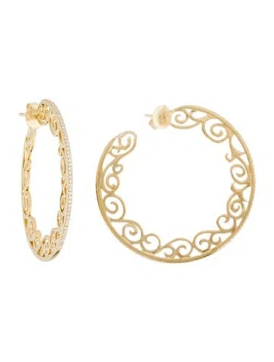 Pre-owned Suzanne Kalan 18k Diamond Filigree Sides Hoop In Multi