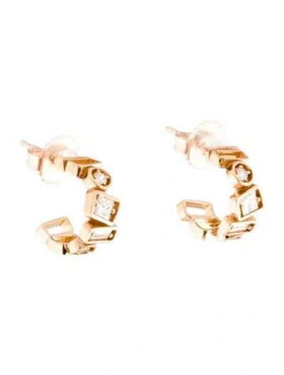 Pre-owned Suzanne Kalan 18k Diamond Inlay Mini Hoop Earrings In Multi