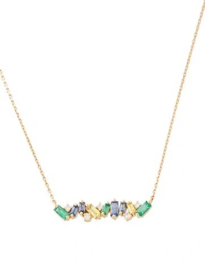 Pre-owned Suzanne Kalan 18k Diamond, Sapphire & Emerald Frenzy Pendant Necklace, 18" In Multi