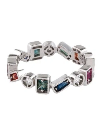 Pre-owned Suzanne Kalan 18k Diamond, Sapphire, & Ruby Zigzag Rainbow Eternity Band In Multi