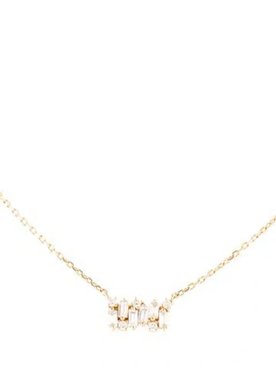 Pre-owned Suzanne Kalan 18k Diamond Shimmer Mini Bar Pendant Necklace, 18" In Multi