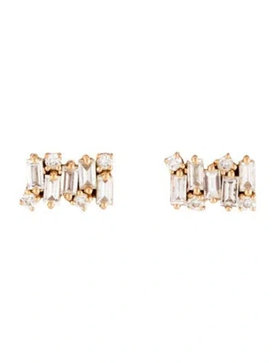 Pre-owned Suzanne Kalan 18k Diamond Shimmer Stud Earrings In Multicolor
