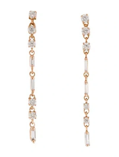 Pre-owned Suzanne Kalan 18k Diamond Thin Flexible Drop Earrings In Multi