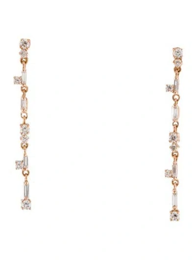 Pre-owned Suzanne Kalan 18k Diamond Thin Flexible Drop Earrings In Multi