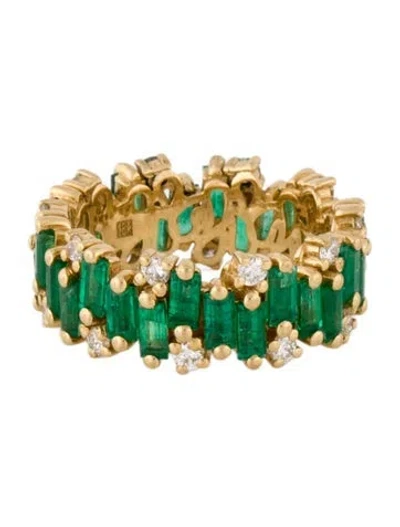 Pre-owned Suzanne Kalan 18k Emerald & Diamond Eternity Band In Multi