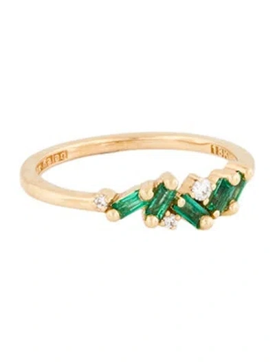 Pre-owned Suzanne Kalan 18k Emerald & Diamond Frenzy Band Ring In Multi