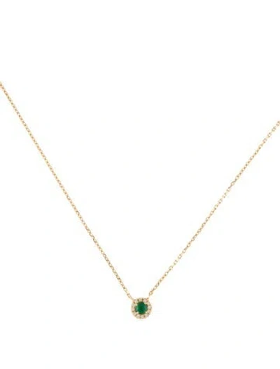 Pre-owned Suzanne Kalan 18k Emerald & Diamond Pendant Necklace, 18.25" In Multi