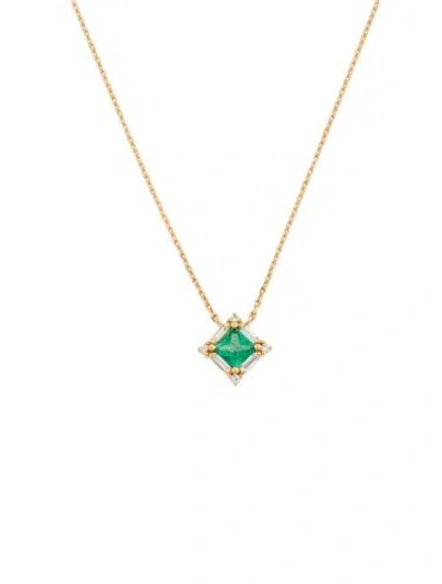 Pre-owned Suzanne Kalan 18k Emerald & Diamond Princess Midi Pendant Necklace, 18" In Multi