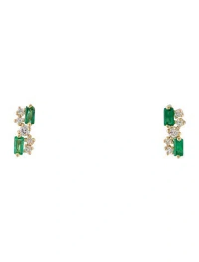 Pre-owned Suzanne Kalan 18k Emerald & Diamond Stud Earrings In Multi