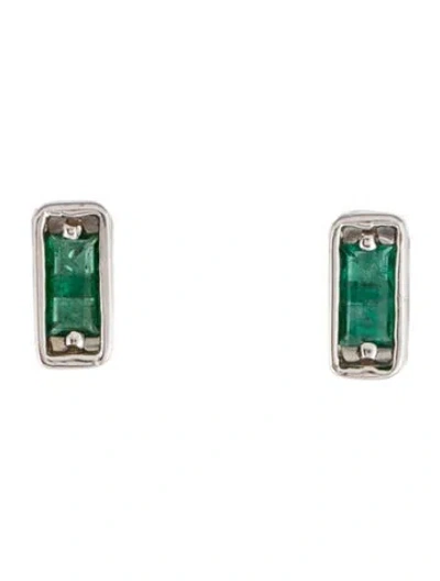Pre-owned Suzanne Kalan 18k Emerald Baguette Stud Earrings In Multi