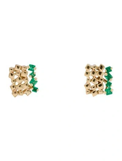 Pre-owned Suzanne Kalan 18k Emerald Cluster Stud Earrings In Multi