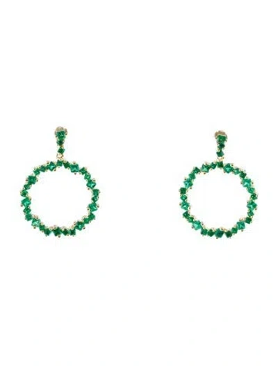 Pre-owned Suzanne Kalan 18k Emerald Drop Earrings In Multi