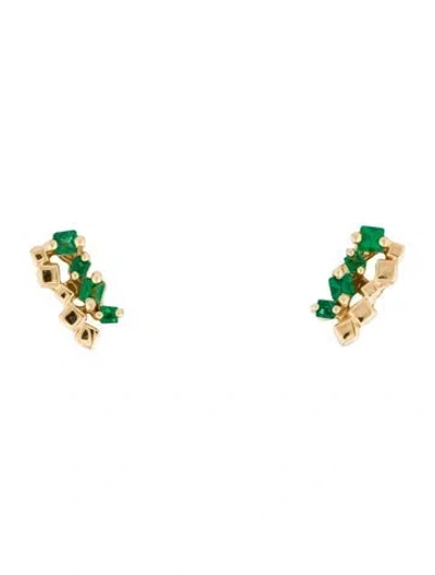 Pre-owned Suzanne Kalan 18k Emerald Stud Earrings In Multi