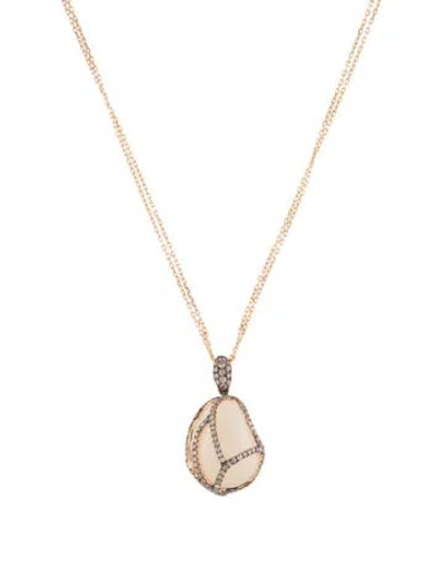 Pre-owned Suzanne Kalan 18k Moonstone & Diamond Caged Pendant Necklace, 18" In Multi