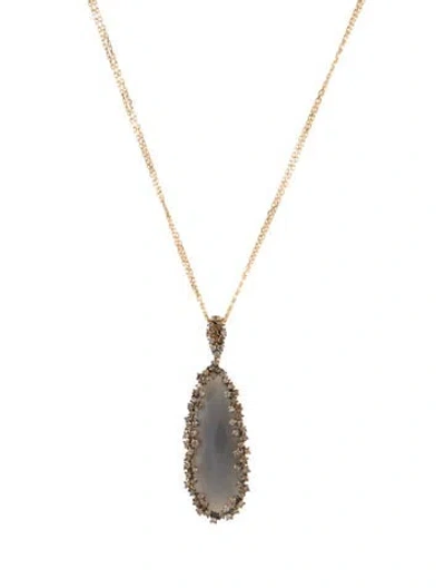 Pre-owned Suzanne Kalan 18k Moonstone & Diamond Pendant Necklace, 18" In Multi